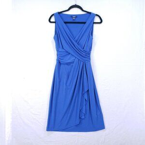 Chaps Women's Blue Faux Wrap Sleeveless V-Neck Ruched Midi Dress Size S
